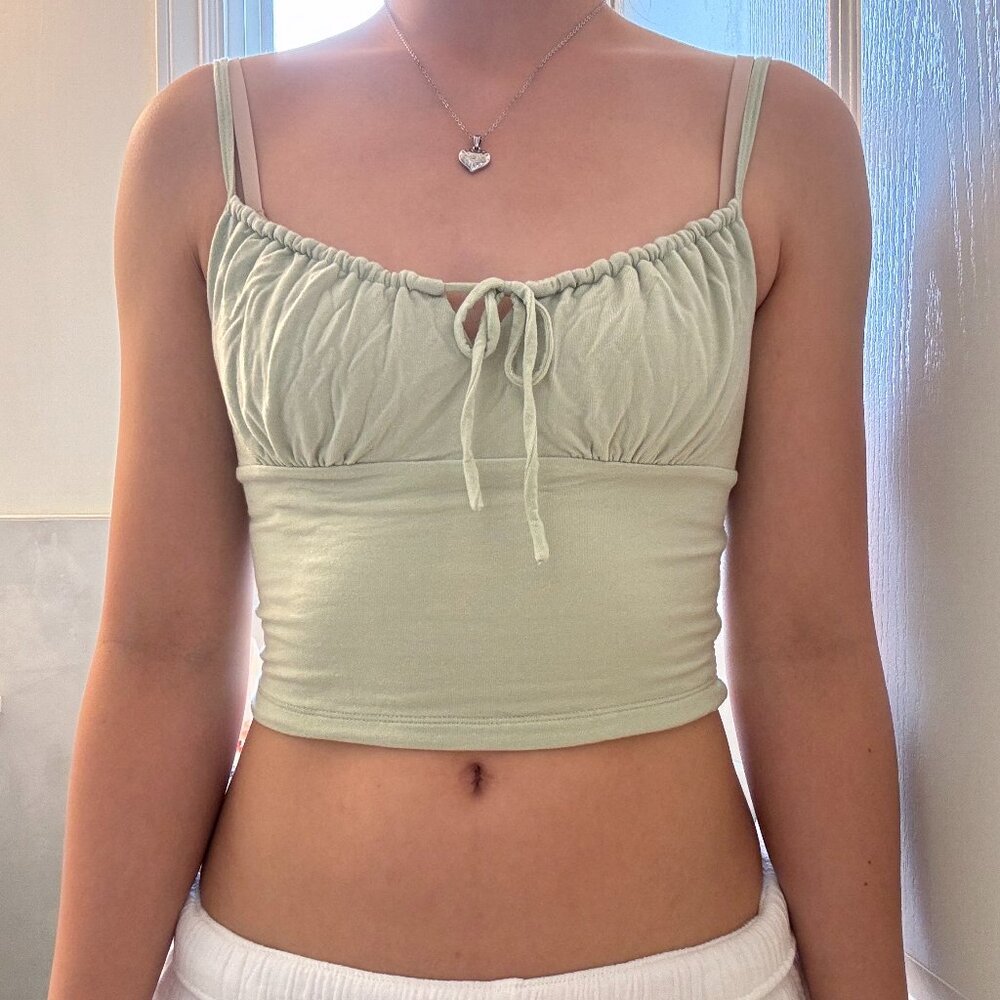 Aritzia tie front green cropped tank top